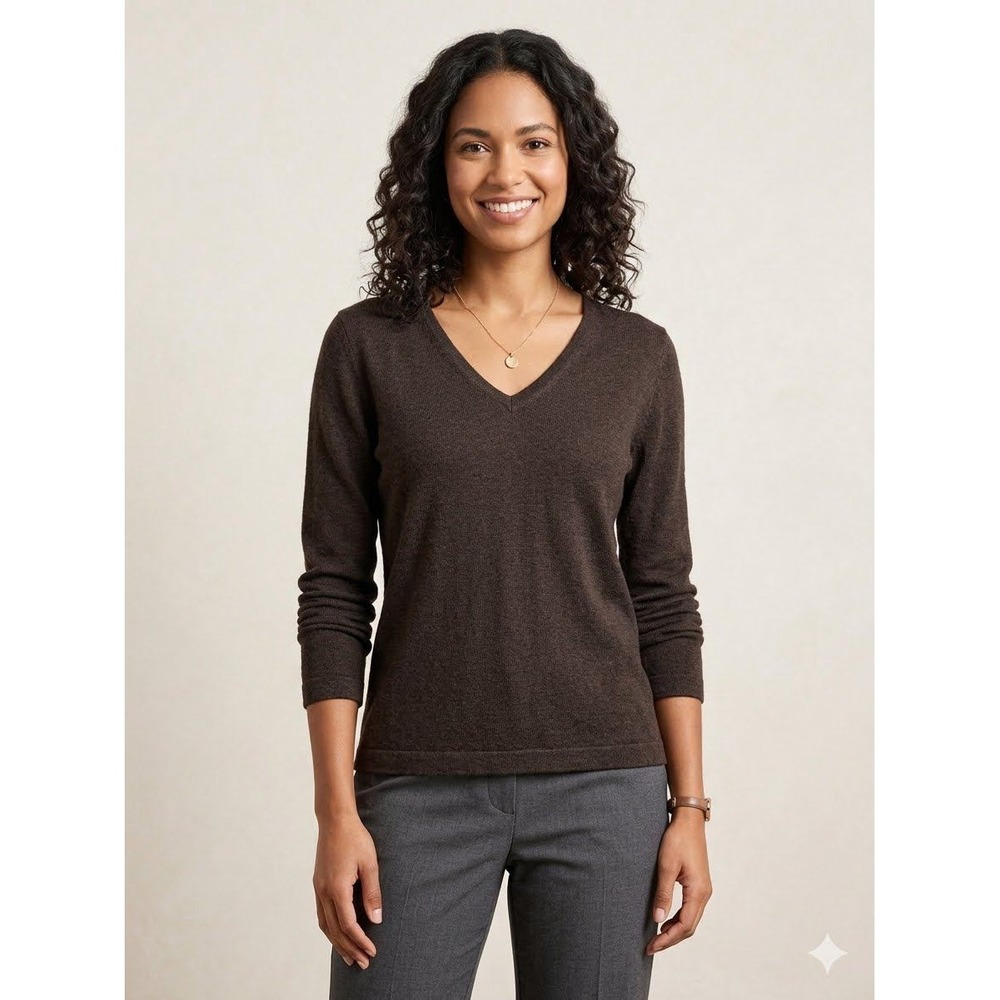 Vintage Harold's Brown V-Neck Sweater Fine Knit Wool Lightweight Minimalist Med